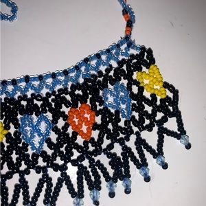 Beaded Necklace Black, Blue, Orange, Yellow Hearts